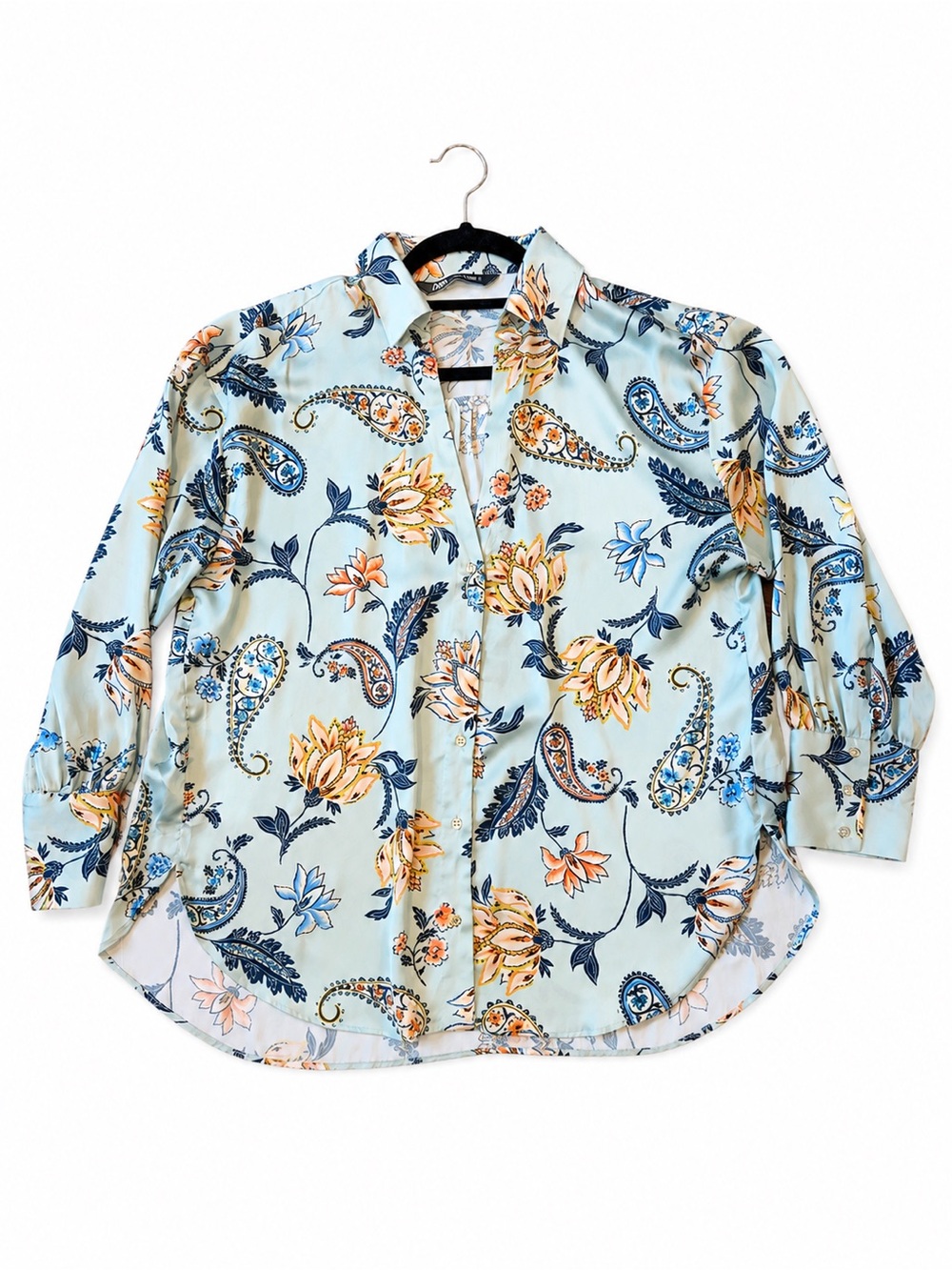 Zara Light Blue Floral Paisley Button-Down Top
